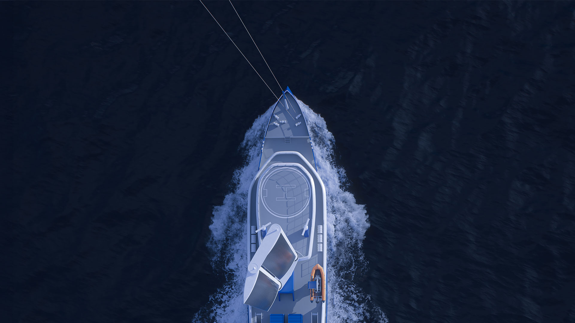 The Ocean Awakens — the Plastic Odyssey vessel seen from above